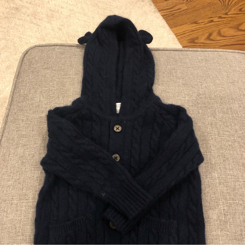 J Crew Baby Cashmere Navy Cable Knit Bear Romper - Picture 2 of 5
